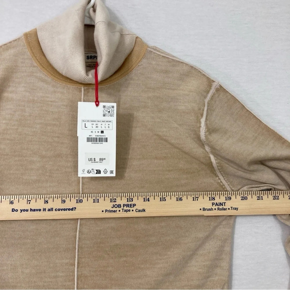 New Zara SRPLS Tan/Camel Cowl Neck 100% Wool Light Sweater Large - Picture 5 of 9